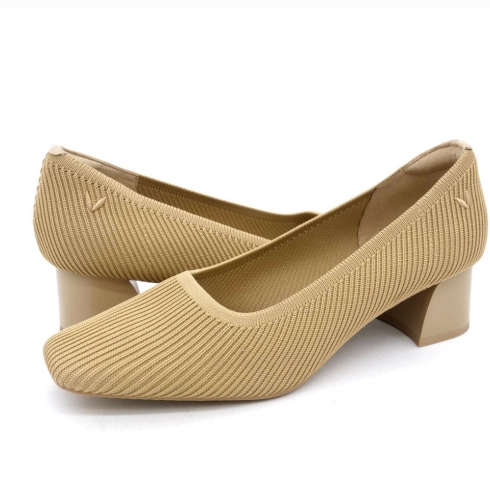 Vivaia Melody Pro Pumps Square Toe Chuncky Block Heels Neutral Stretch Shoes